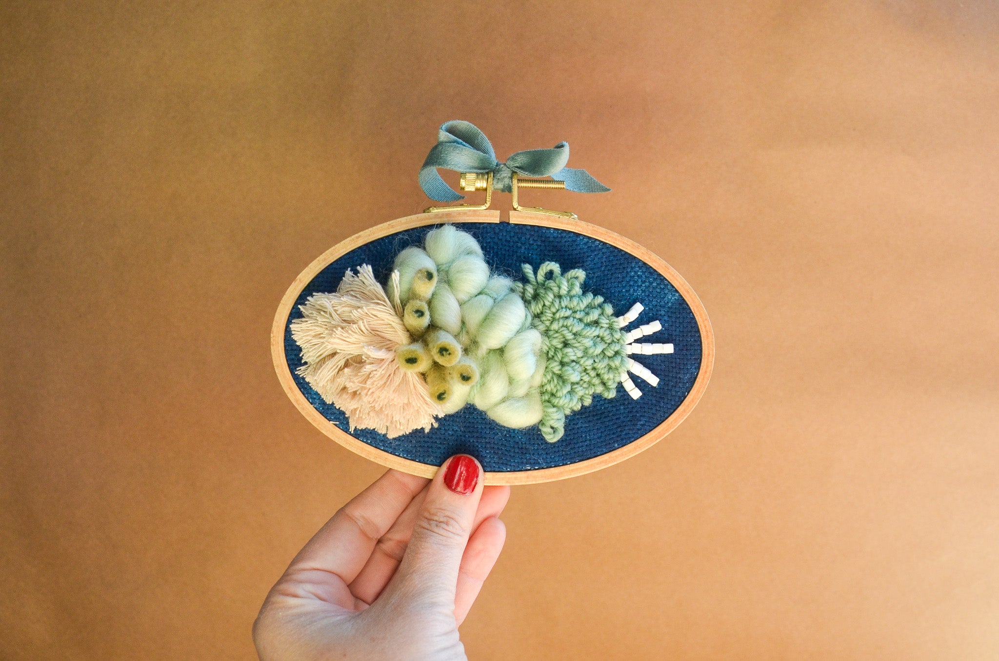 Abstract Fiber Art on Indigo